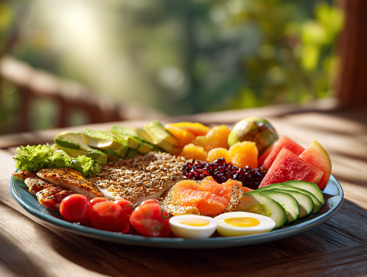 Різноманітні свіжі продукти для збалансованого харчування